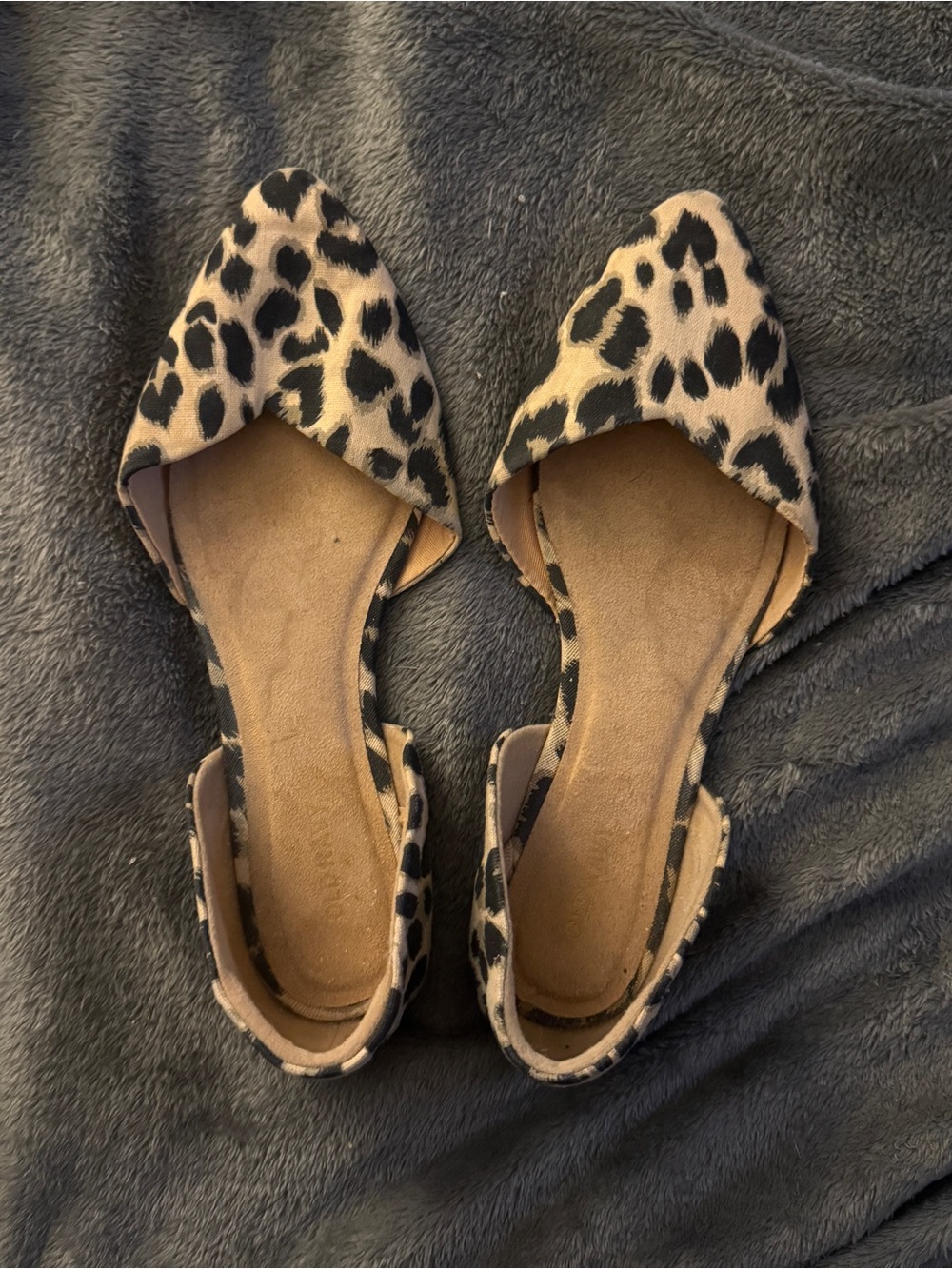 Leopard Print Pointed Toe D'Orsay Flats - Beige Black Size 9